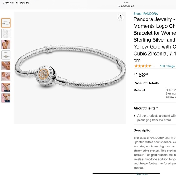 Pandora logo pave’ bracelet silver and 14k gold - Picture 1 of 5